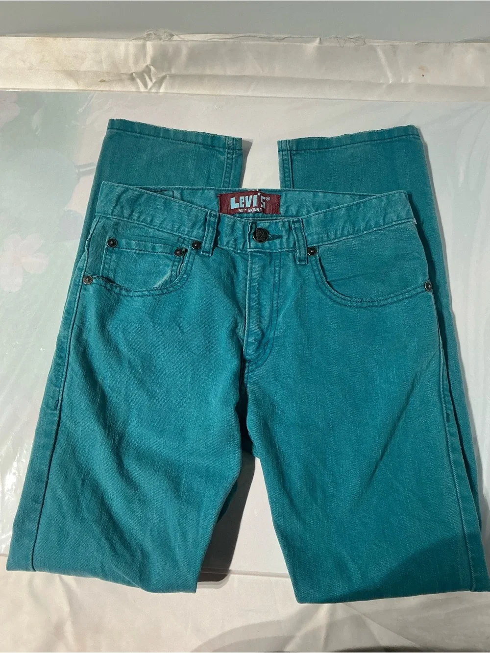 Vintage Y2K Levi's 511 Slim Skinny Jeans Teal aesthetic streetwear Denim 28x28